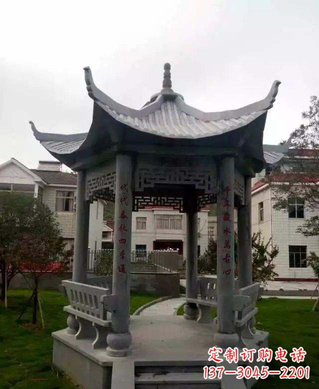 沧州精美绝伦青石六角凉亭雕塑