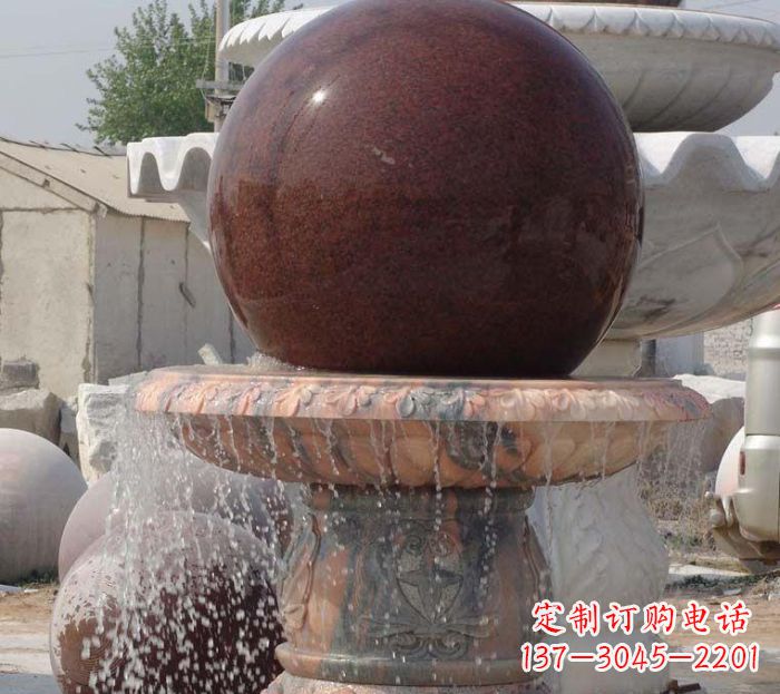 沧州石来运转小型风水球喷泉石雕
