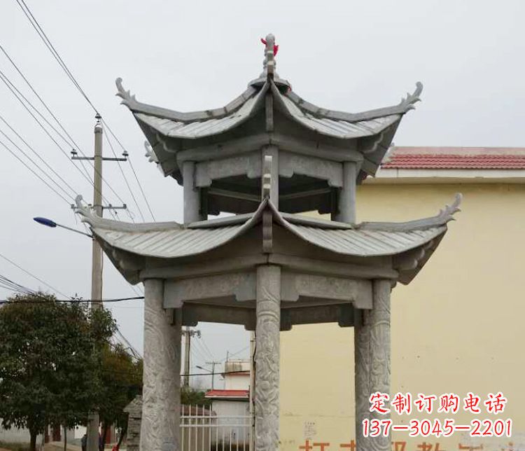 沧州双层仿古凉亭石雕 (2)