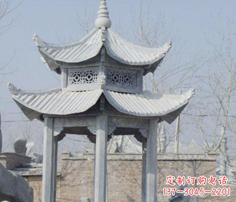 沧州双层仿古六角凉亭石雕