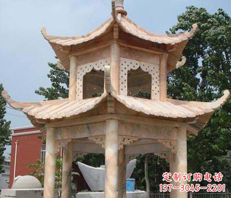 沧州双层晚霞红凉亭石雕