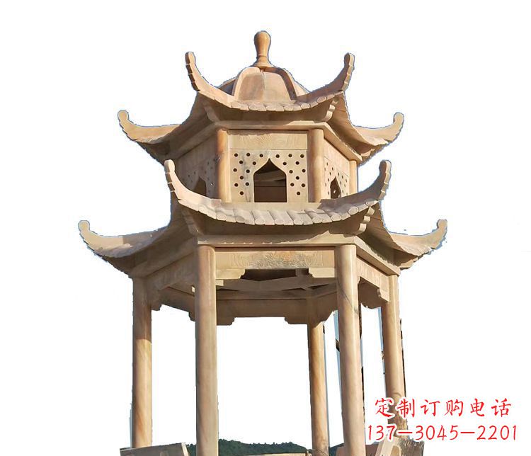 沧州双层晚霞红凉亭石雕 (2)