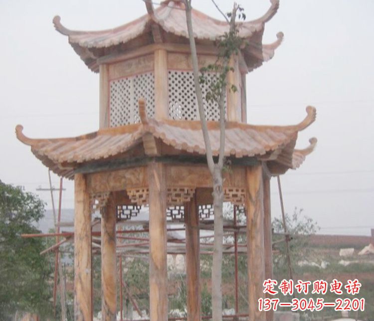 沧州双层晚霞红石凉亭石雕 (2)