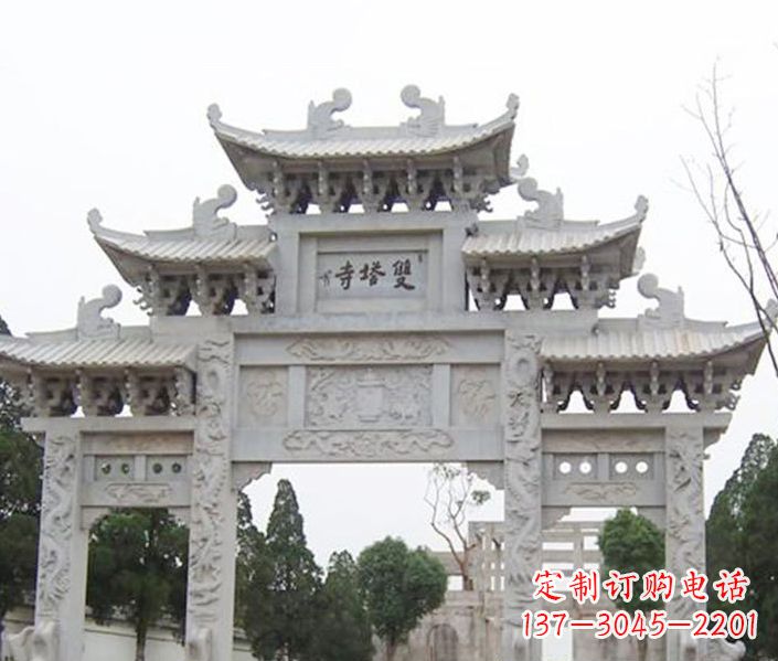 沧州寺庙三门牌坊石雕 (2)
