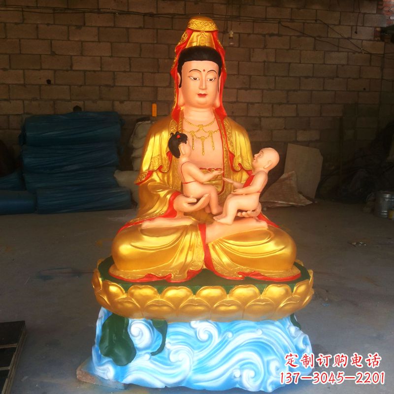 沧州送子观音彩绘漆金雕塑