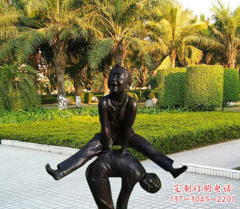 沧州跳山羊的儿童铜雕