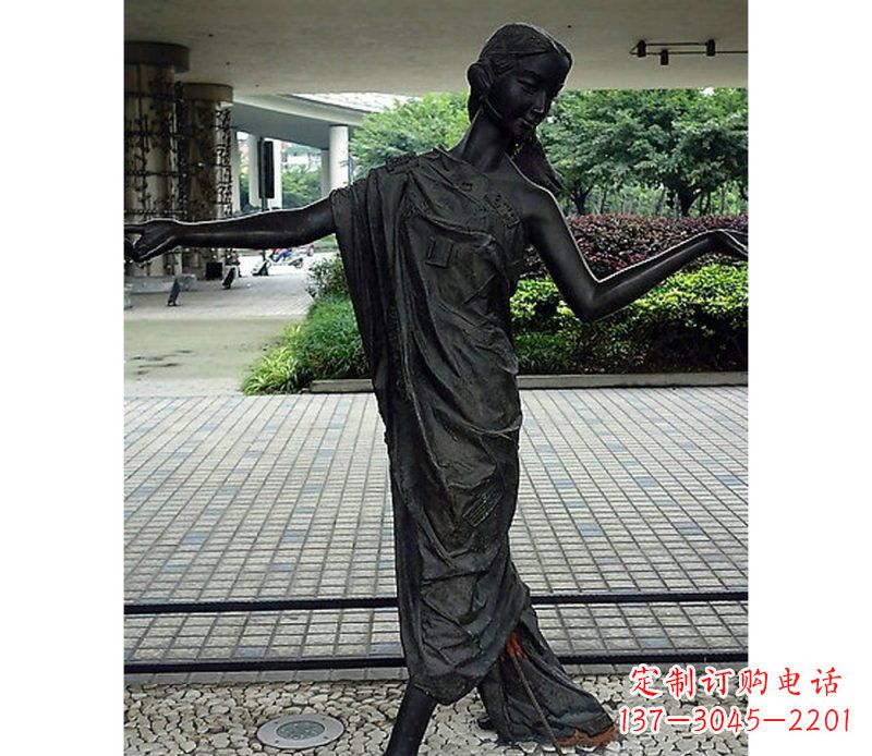 沧州跳舞的女孩街边景观铜雕
