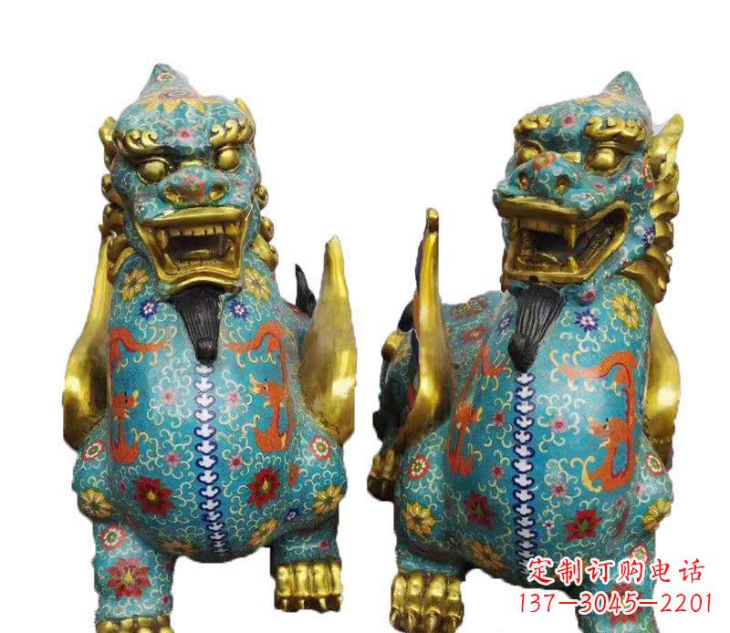 沧州铜雕彩绘镇宅麒麟雕塑摆件