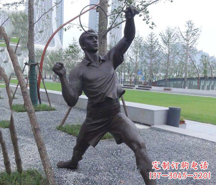 沧州铜雕户外公园打羽毛球运动人物摆件