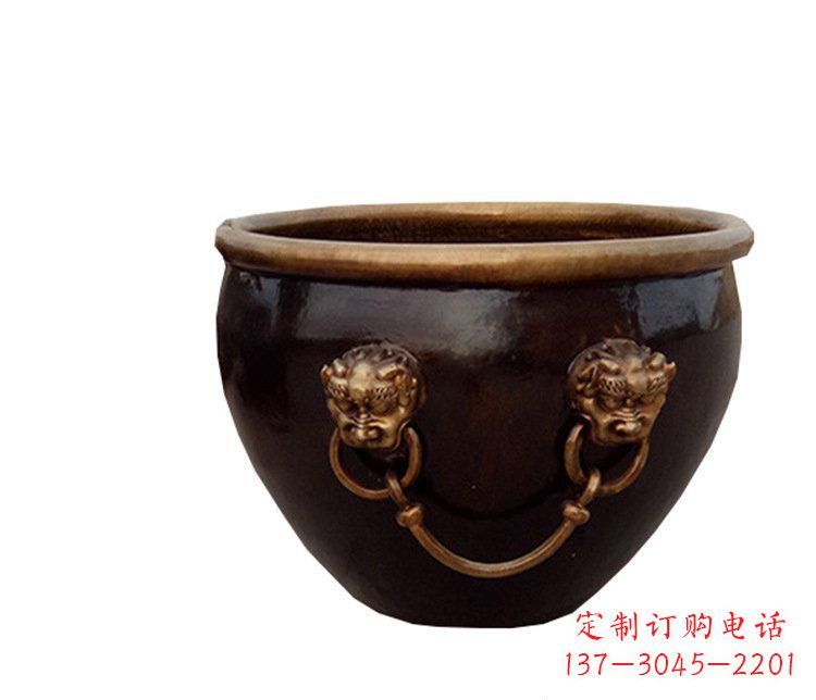 沧州铜雕圆形荷花水缸雕塑 (4)