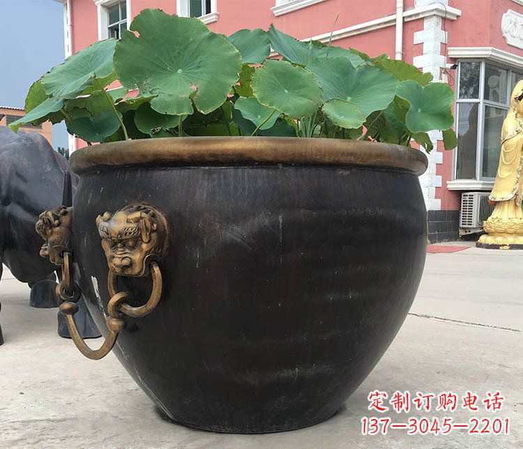 沧州铜雕圆形荷花水缸雕塑 (3)