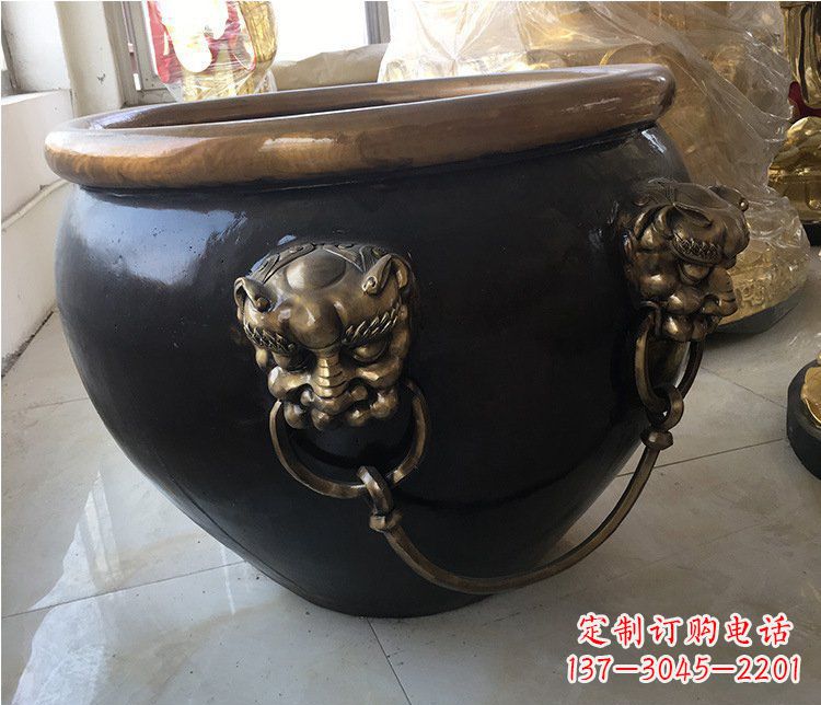 沧州铜雕圆形荷花水缸雕塑 (5)