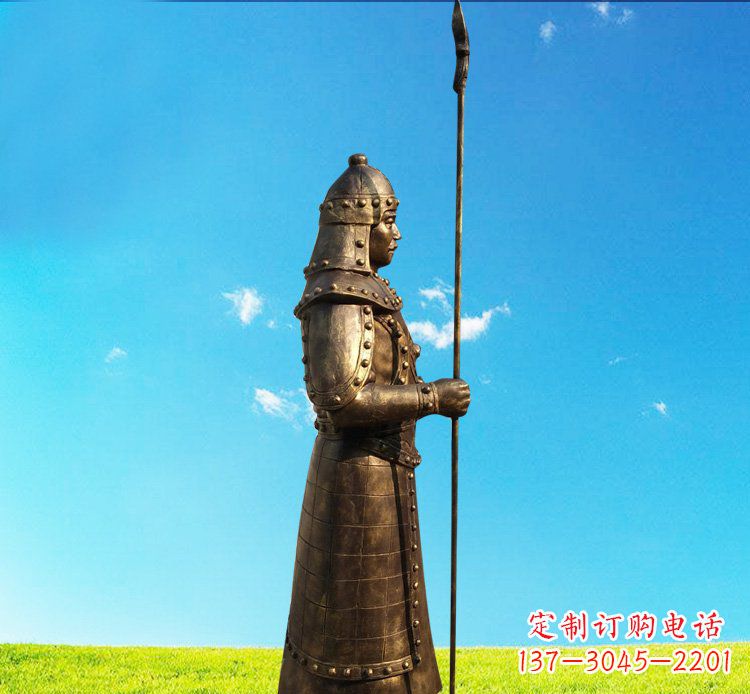 沧州铜雕战士站岗古代人物雕塑