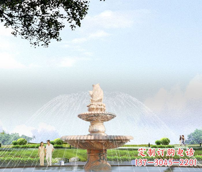 沧州晚霞红多层大型石雕喷泉 (4)