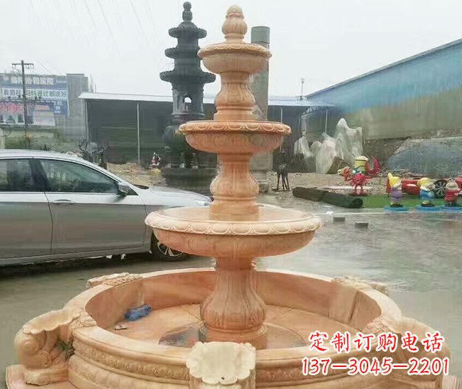 沧州晚霞红多层大型石雕喷泉 (3)