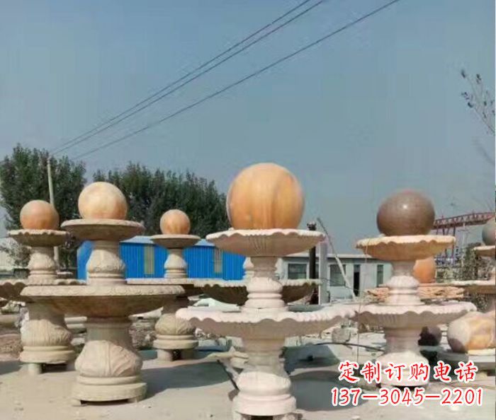 沧州晚霞红多层风水球喷泉石雕