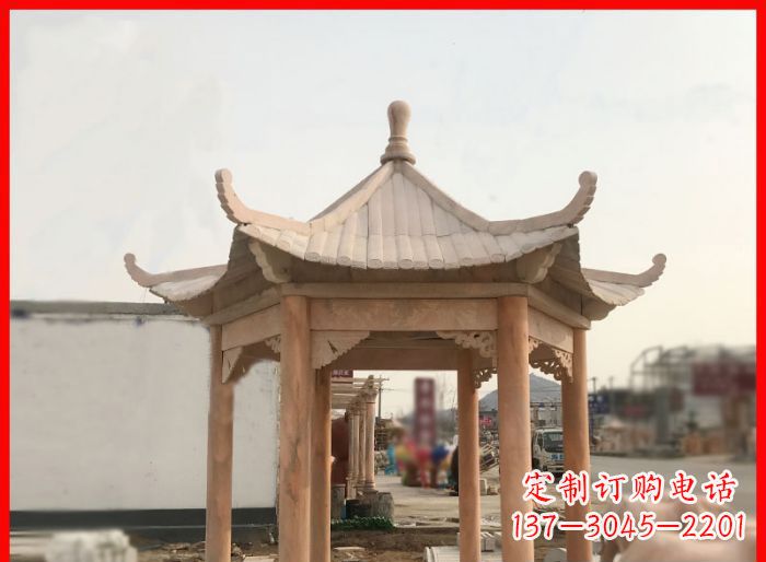 沧州晚霞红公园六角石雕凉亭