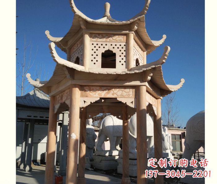 沧州晚霞红公园双层六角凉亭石雕 (2)