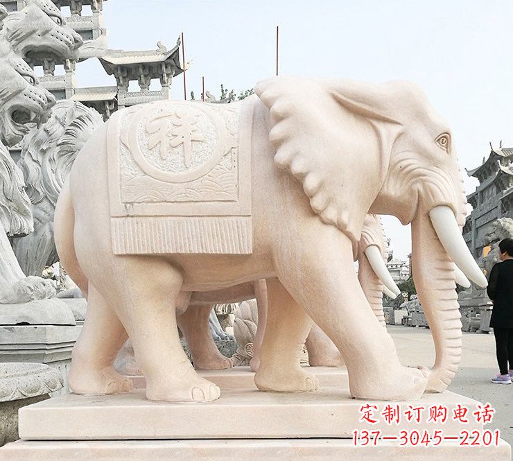 沧州晚霞红吉祥如意大象石雕