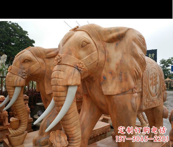 沧州晚霞红吉祥如意门口镇宅招财大象石雕 (3)
