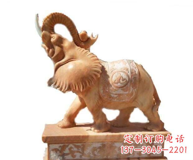 沧州晚霞红吉祥如意象鼻朝天的大象石雕