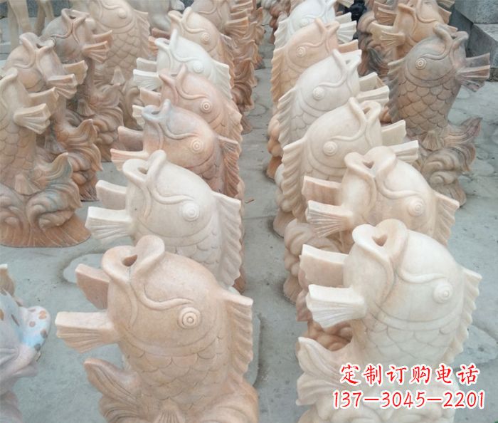 沧州晚霞红喷水鲤鱼公园石雕 (2)
