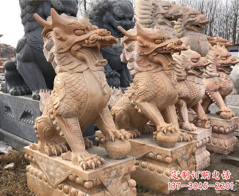 沧州晚霞红麒麟石雕 (2)