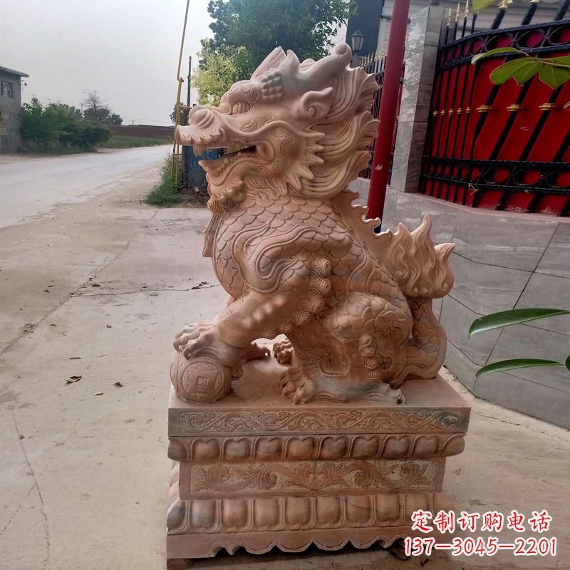 沧州晚霞红麒麟石雕