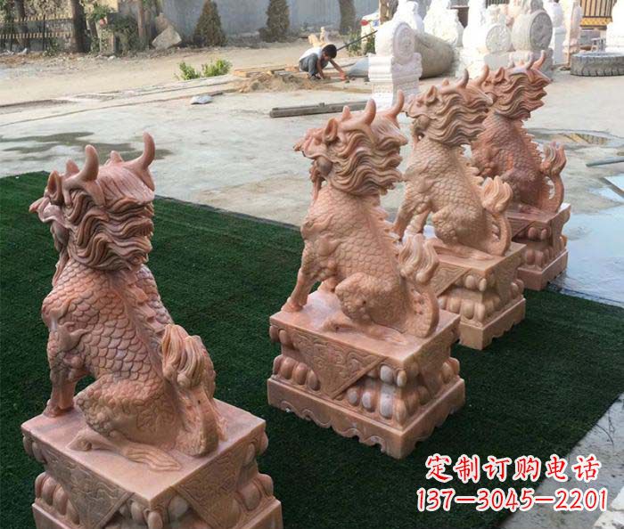沧州晚霞红麒麟招财镇宅石雕