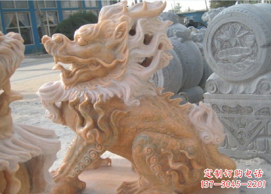 沧州晚霞红神兽麒麟雕塑