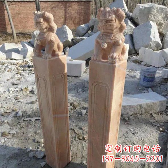 沧州晚霞红狮子拴马桩