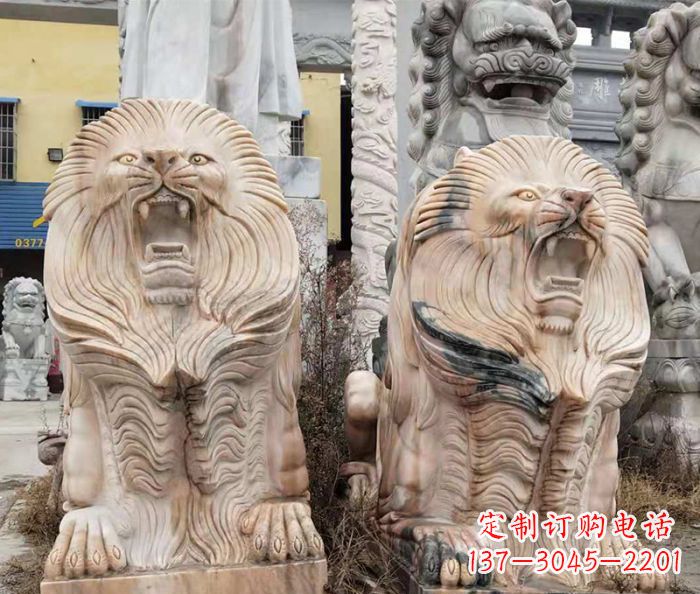 沧州晚霞红石雕欧式石狮子
