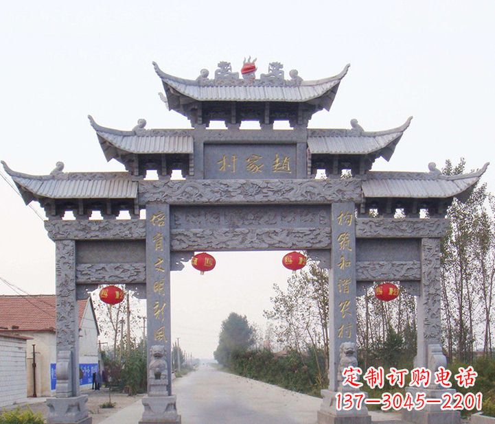 沧州晚霞红石雕牌坊