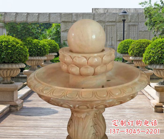 沧州晚霞红双层风水球公园喷泉石雕 (2)