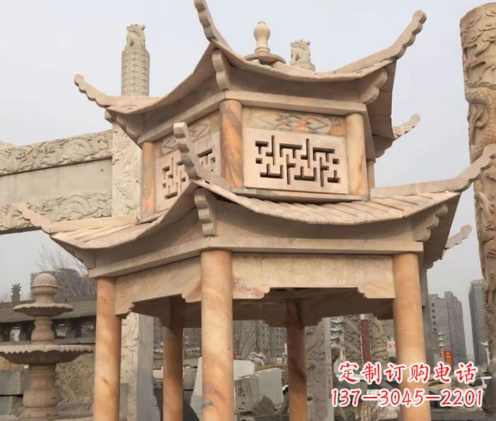 沧州晚霞红双层石雕凉亭
