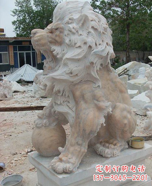 沧州晚霞红寺庙门口西洋狮子石雕