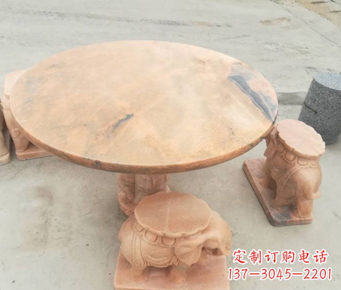 沧州晚霞红小象桌凳别墅石雕 (4)