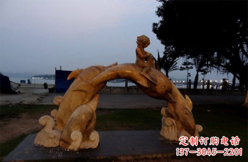 沧州西方儿童骑海豚石雕
