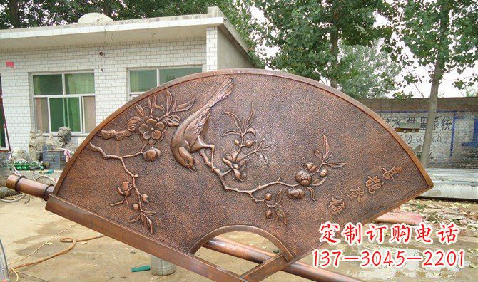 沧州喜鹊登梅扇子景观铜浮雕