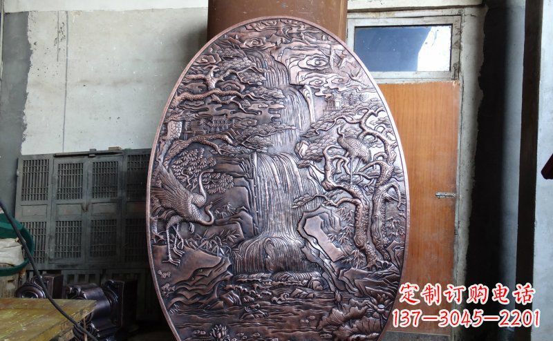 沧州仙鹤松林瀑布古代园林景观铜浮雕