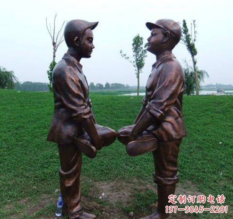 沧州小孩斗鸡铸铜雕塑