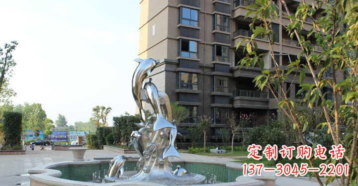 沧州小区不锈钢跳跃海豚景观雕塑
