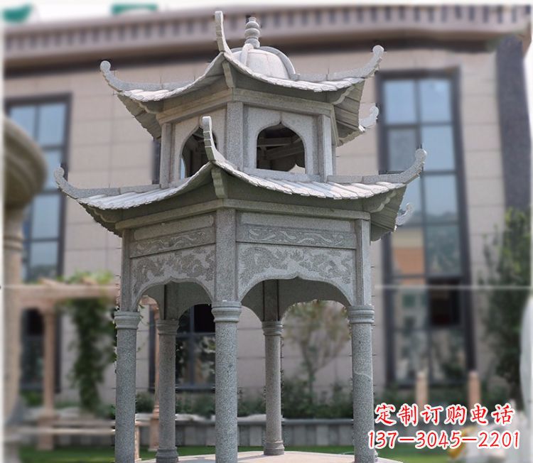 沧州小区大理石六角石雕双层凉亭