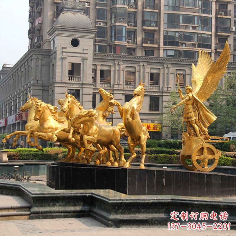 沧州小区大门阿波罗战车鎏金景观铜雕