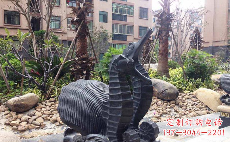 沧州小区海马动物玻璃钢仿铜雕塑
