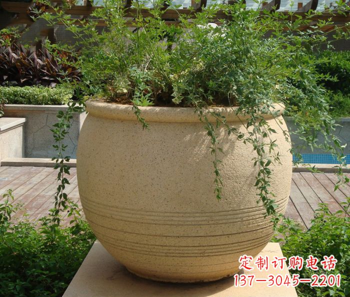 沧州小区景观大理石花盆石雕 (2)