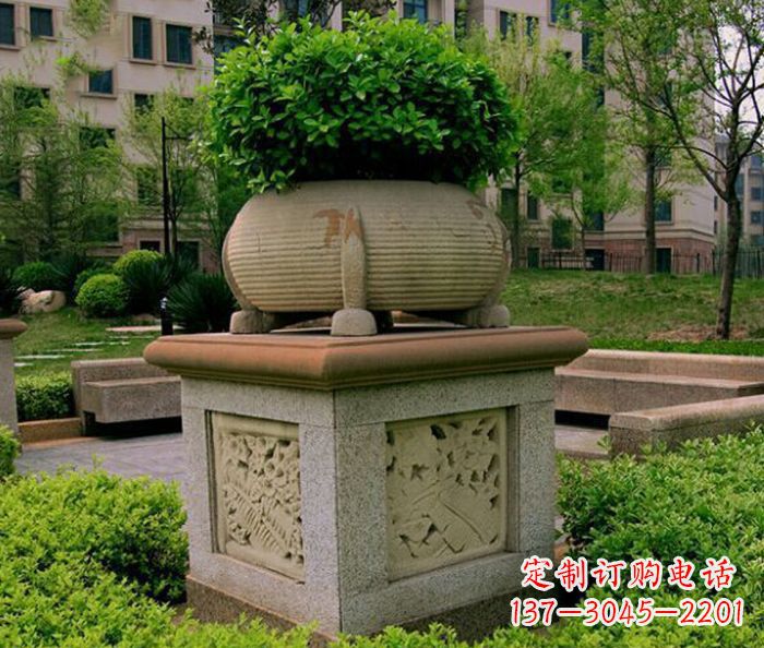 沧州小区景观大理石花盆石雕 (3)