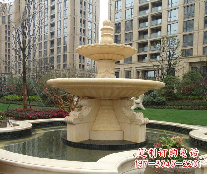 沧州小区景观晚霞红多层喷泉石雕 (3)