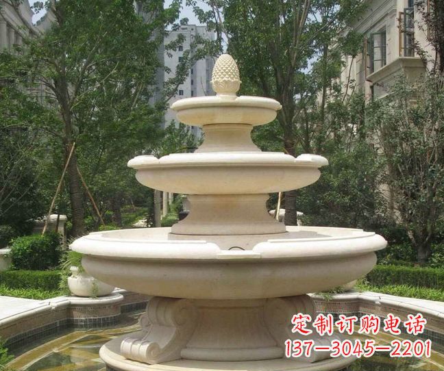 沧州小区景观晚霞红多层喷泉石雕