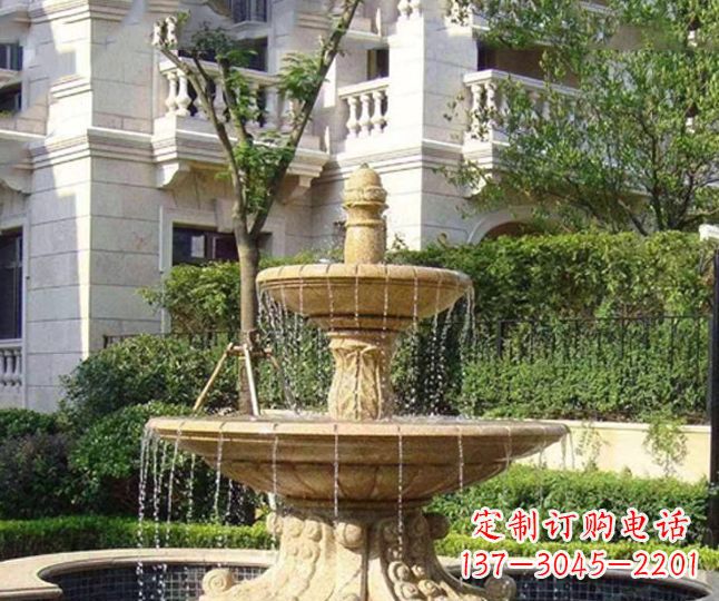 沧州小区景观晚霞红多层喷泉石雕 (4)